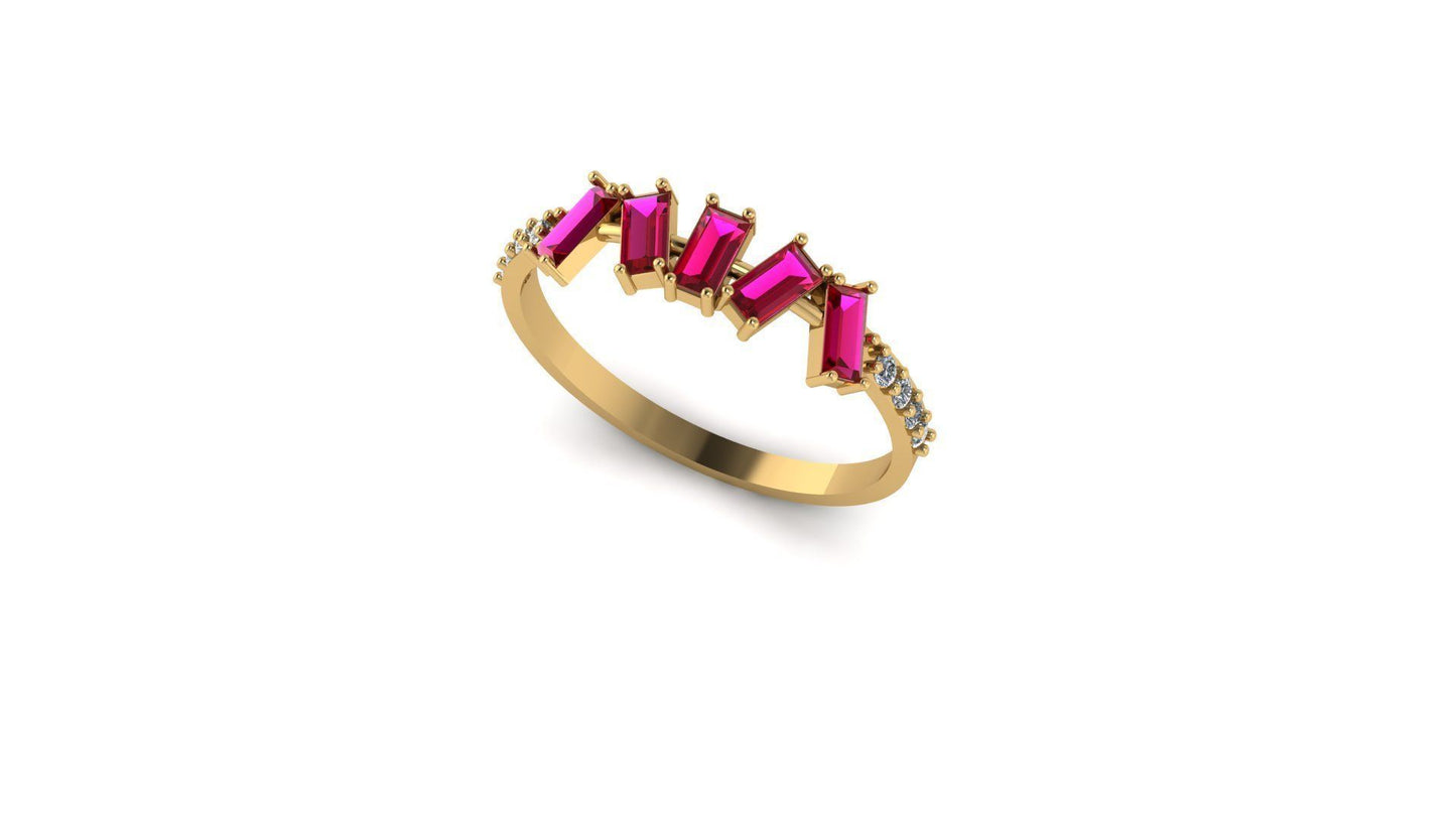 Chaos -All Natural Gemstone Baguette  Ring